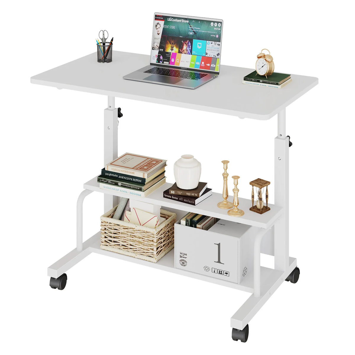 JHK 31.5" Mobile Standing Desk for Treadmill - 27.95"-43.70" Height Adjustable, Locking Wheels, 88 lbs, Pin-Lock, Chocolate/White/Black