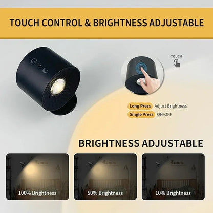 LED Double-Head Wall Lamp — Touch & Remote Control, 360° Rotatable USB Rechargeable Wireless Night & Reading Light