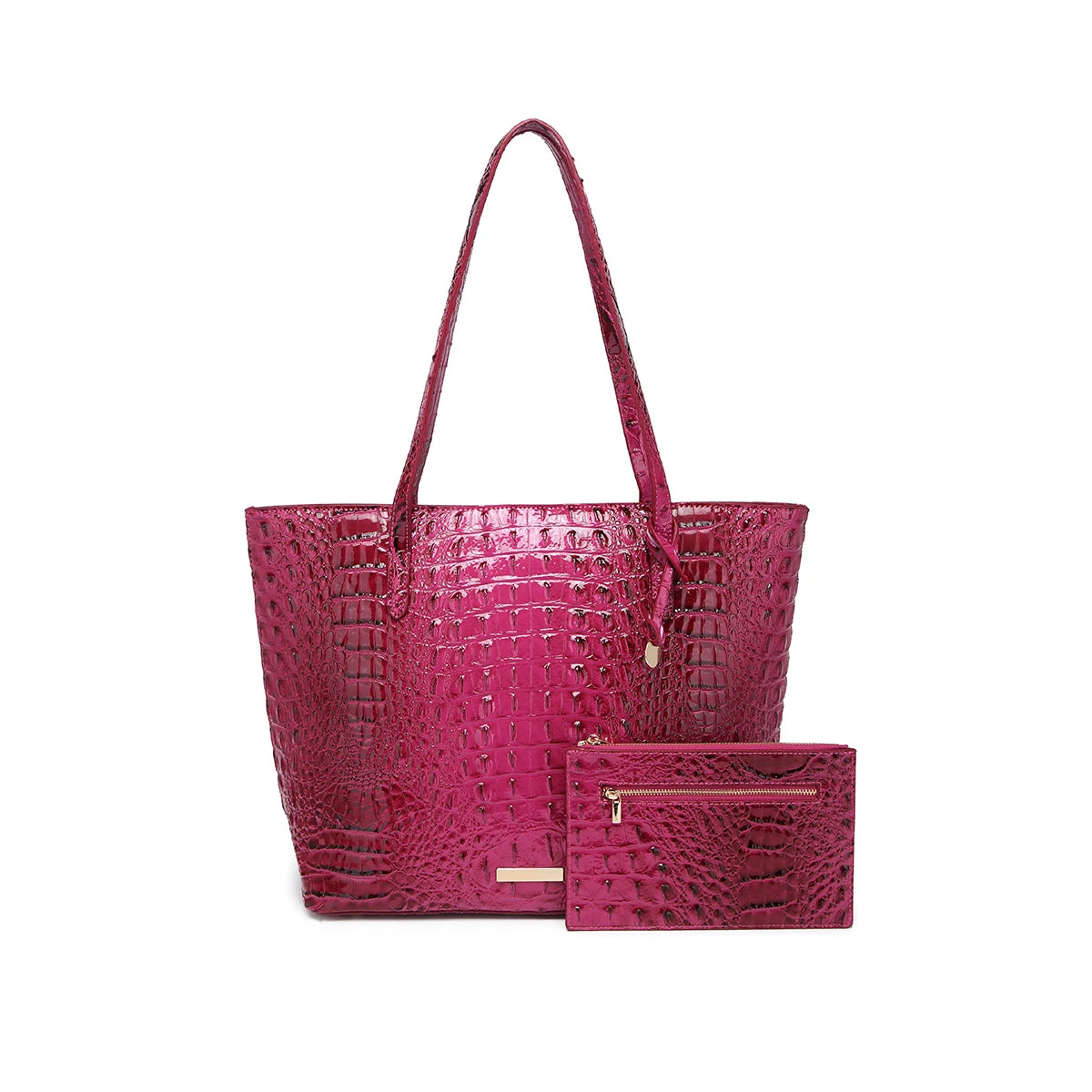 Crocodile-Embossed PU Leather Tote Bag Set – Spacious Bucket Shoulder Handbag with Detachable Zipper Pouch for Women, 14 Colors