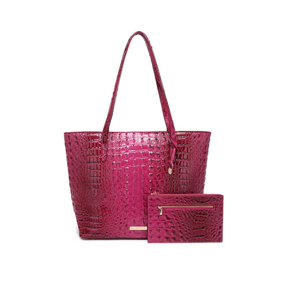 Crocodile-Embossed PU Leather Tote Bag Set – Spacious Bucket Shoulder Handbag with Detachable Zipper Pouch for Women, 14 Colors