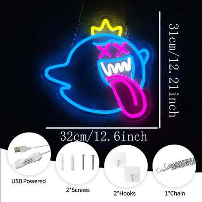 Ghost Led Neon Sign, Retro Arcade Wall Aesthetic Operation Light, Usb Powered, Used For Bar, Club, Game Room, Family Party Decor