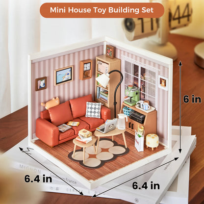 Rolife Cozy Living Lounge DIY Miniature House Kit - 114-Piece Super Creator Stackable Dollhouse with LED, for Adults & Teens 14+ (DW007)
