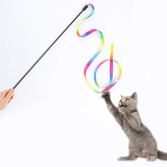 Interactive Cat Teaser Wand with Satin Ribbon – 19 in (49 cm) Rod & 47 in (120 cm) Ribbon Kitten Teaser Toy