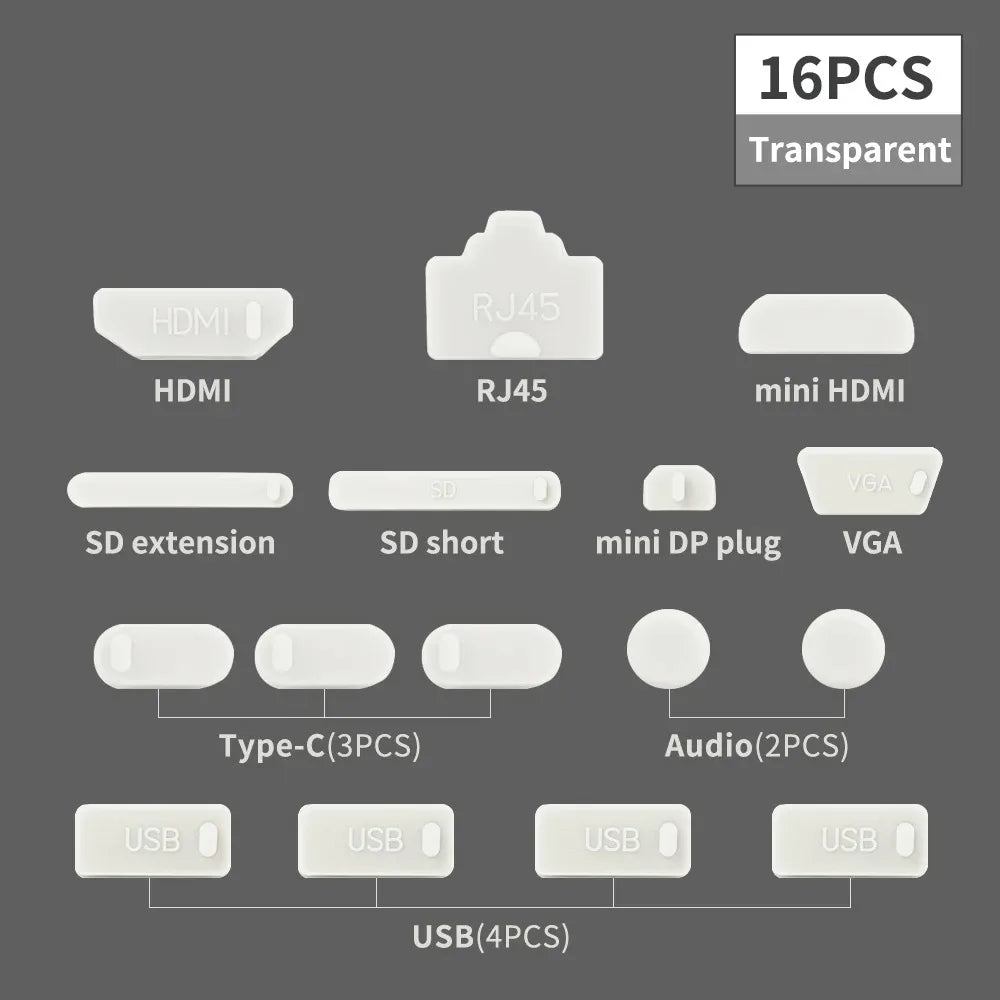 16-Pack Silicone Laptop Dust Plugs Universal USB-C USB HDMI Audio SD Port Protectors
