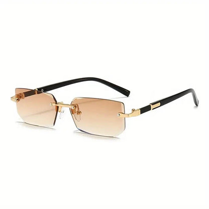 Rimless Rectangle Sunglasses – Small Square Mirror Lens Sun Shades for Women & Men