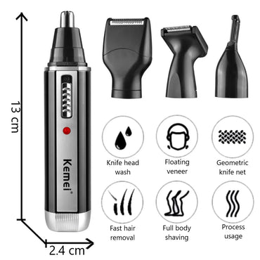 4-in-1 Rechargeable Nose & Ear Trimmer for Men, Beard & Eyebrow Groomer with Washable Heads