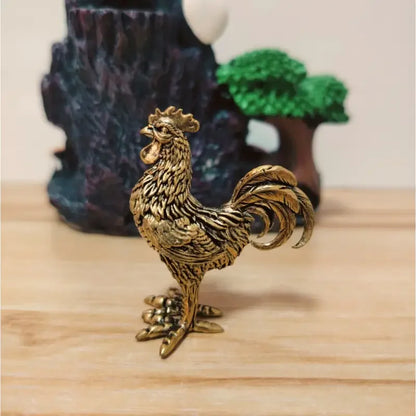 Elegant Brass Rooster Figurine - Intricate Golden Animal Decor for Home, Office, or Gift, Detailed Feathers & Comb, Rustic Table