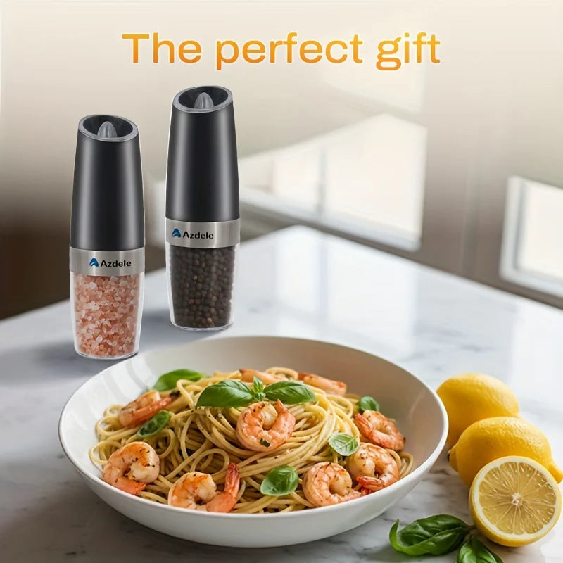 Electric Salt & Pepper Grinder Set – 2-Pack, Gravity-Sensing, LED Light, One-Hand Operation