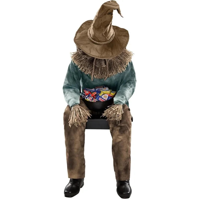 Sitting Scarecrow Animatronic Halloween Prop with Pop-Up Motion