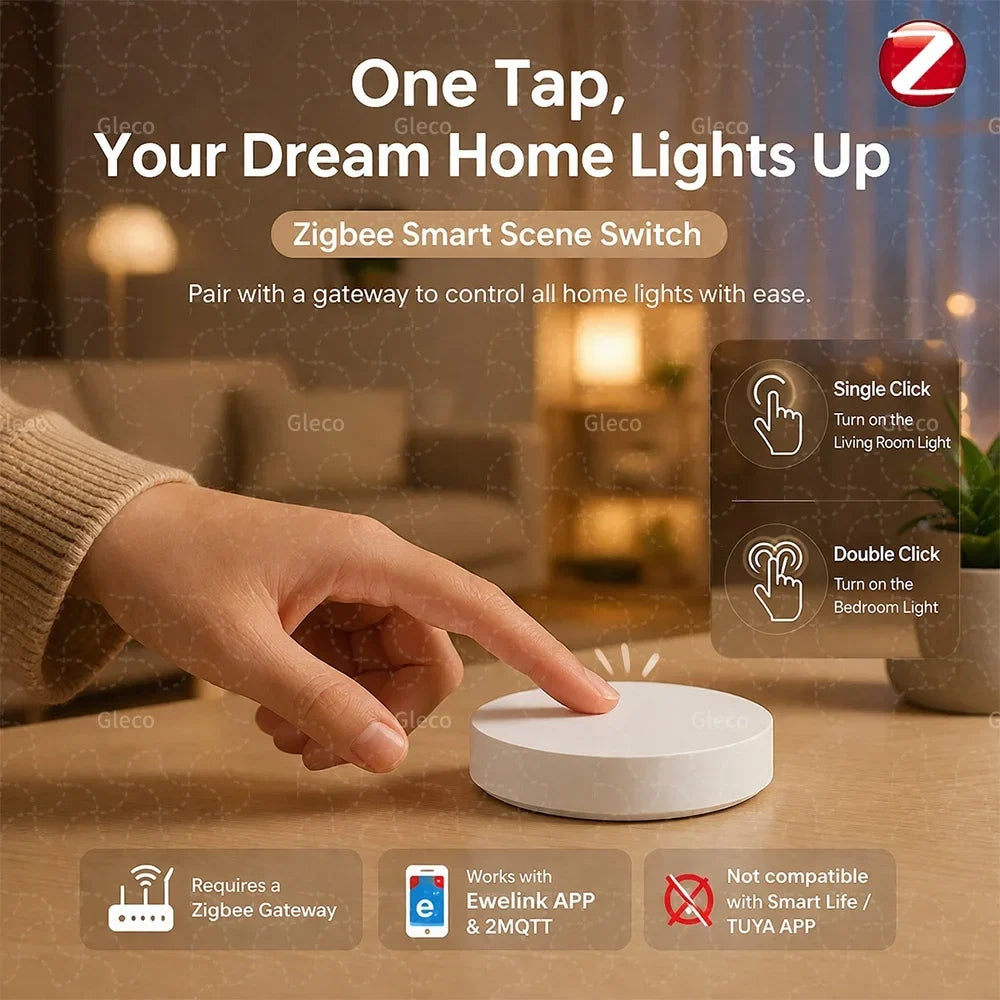Zigbee Scene Switch Button Wireless Remote One Key Controller Smart Home Automation Scenario For Ewelink Alexa Google 2Mqtt