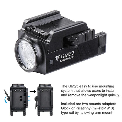 Trustfire GM23 Tactical Led Flashlights 800Lumen Rail Mounted Quick Release USB Rechargeable Light for Taurus Glock 17 19