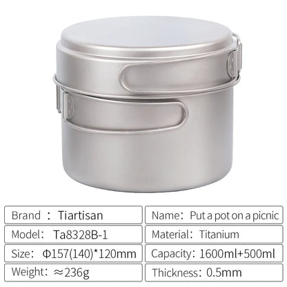 Ultralight Titanium Camping Cookware Set – Folding Handle Pot & Frying Pan for Backpacking, Hiking & Picnic