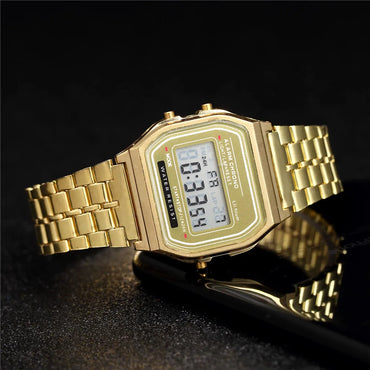 Women's Digital Stainless Steel Watch – Gold & Silver Business Electronic Wristwatch