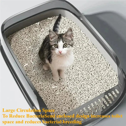 Semi-Enclosed Cat Litter Box Splashproof High-Side Kitten Litter Tray for Indoor Use