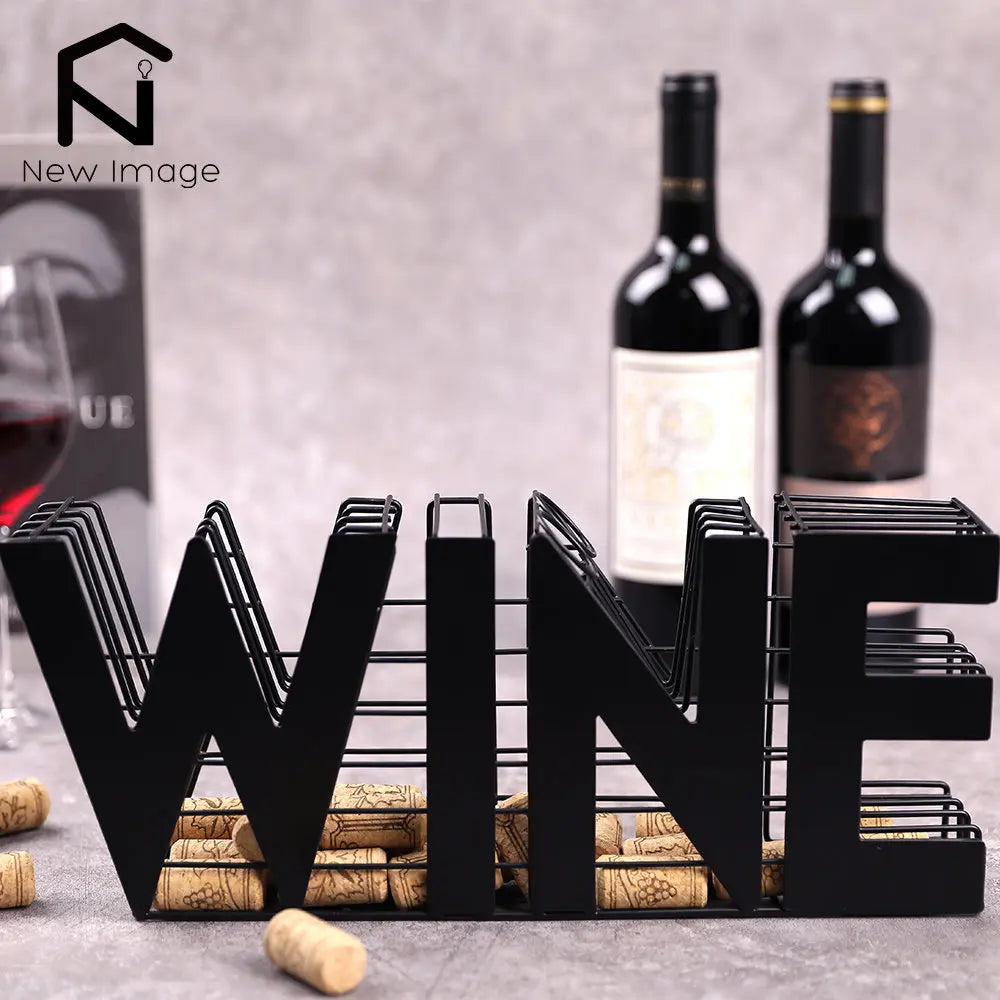 NEWIMAGE Metal Wine Cork Holder - Countertop or Wall Mount, Lacquered Rustic Design, 13"W x 6"H, Kitchen Bar Décor