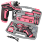 Pink Cordless Electric Screwdriver & Home Repair Tool Kit - Complete Set with Drill Bits, Hammer & Carry Case