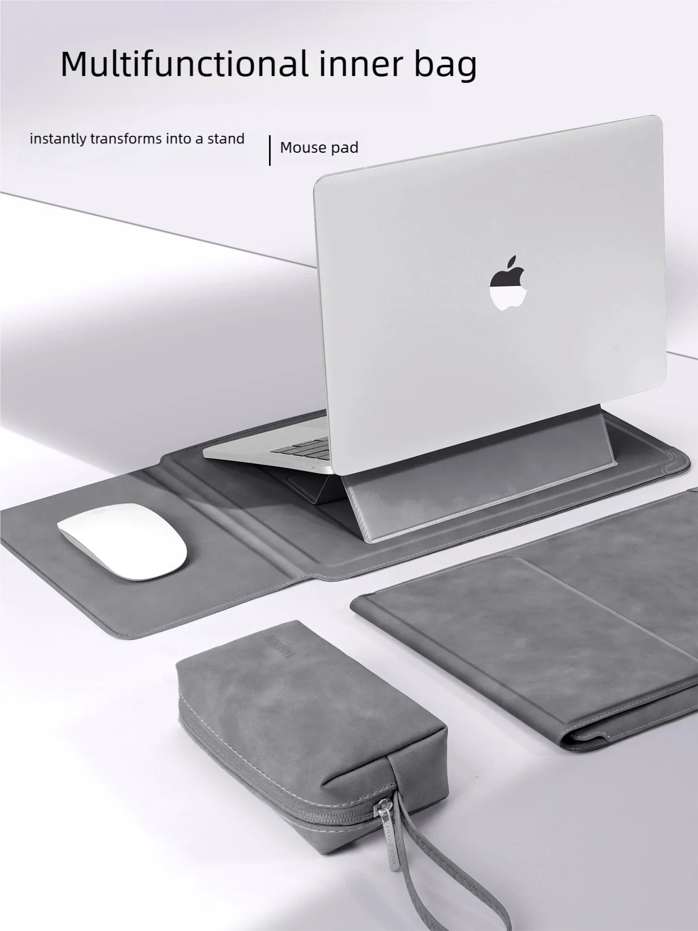 PU Laptop Sleeve with Built-in Stand 13–16 Inch — Slim Protective Case