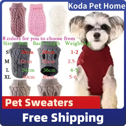 Small Dog Sweater Knit Pullover Warm Autumn Winter Cable Twist Solid Pet Coat