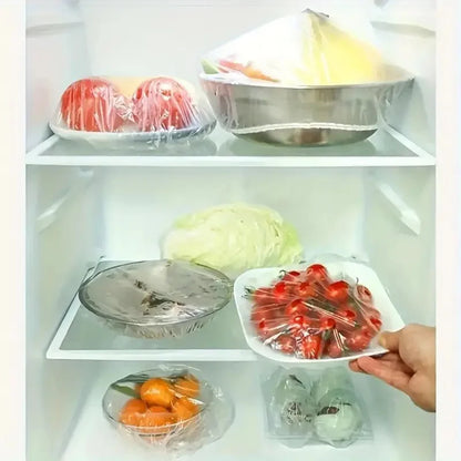 Transparent 100-Pack Reusable Elastic Food Storage Covers Stretchable Plastic Bowl Plate Seal Wrap Unscented Perfect Alternative
