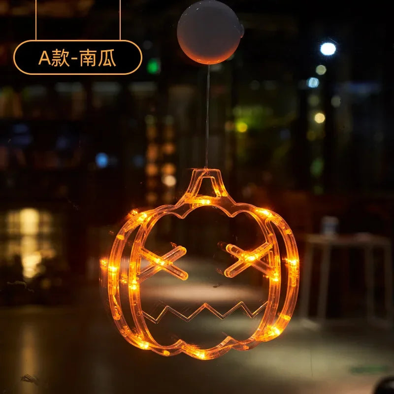 Halloween Window Light with Suction Cup – Battery-Operated Pumpkin & Ghost Hanging Decor for Home, Door & Window Display – 7 Designs