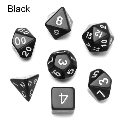 7-Piece Black Polyhedral Dice Set for D&D TRPG Tabletop RPG, Board & Card Games