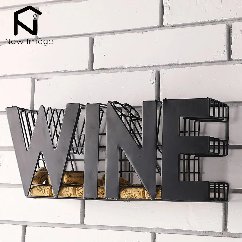 NEWIMAGE Metal Wine Cork Holder - Countertop or Wall Mount, Lacquered Rustic Design, 13"W x 6"H, Kitchen Bar Décor