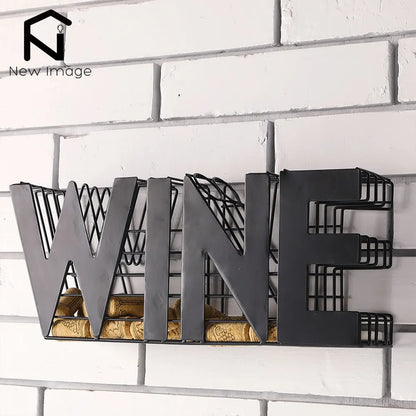 NEWIMAGE Metal Wine Cork Holder - Countertop or Wall Mount, Lacquered Rustic Design, 13"W x 6"H, Kitchen Bar Décor