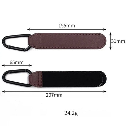 2-Pack PU Leather Stroller Hooks – Adjustable Pram Bag Hangers, Universal Diaper Bag Organizer