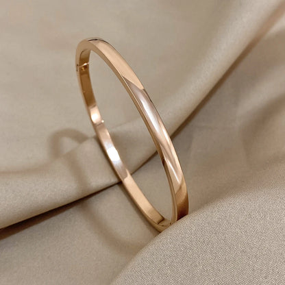Smooth Stainless Steel Cuff Bangle Bracelet - Gold, Rose Gold or Silver, 60mm, Waterproof, Stackable