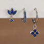 3PCS Zircon Flower Dangle Earrings – Orange & Blue Stainless Steel Set