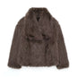 Cropped Faux Fur Jacket for Women – Long Sleeve Snap-Button Lapel Collar Thick Winter Coat