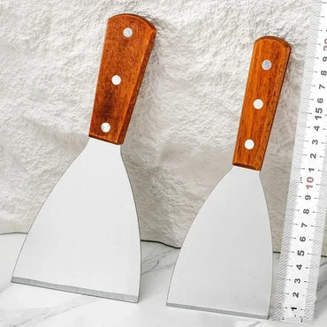 Wooden Handle Stainless Steel Offset Spatula for Steak, Burger, Pancake & Pizza - BBQ Kitchen Scraper
