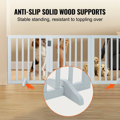 Freestanding Wood Pet Gate — Foldable 3-Panel Expandable Dog Barrier, 60 in (153 cm)
