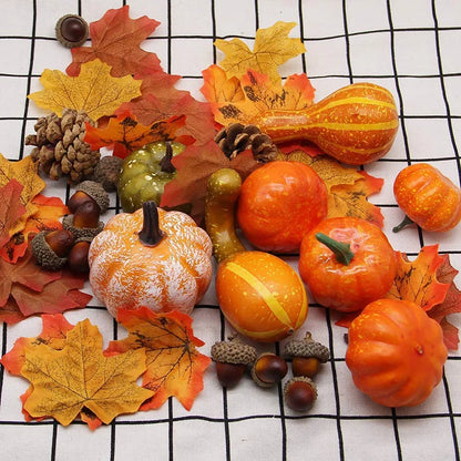 50-Piece Fall Harvest Decoration Set, Pumpkins, Leaves and Pine Cones
