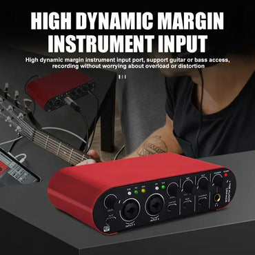 24-Bit 192 kHz USB Audio Interface with Loopback – External Sound Card for Guitar Recording & Stereo Monitoring (Red)