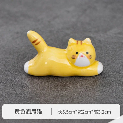 Japanese Style Underglaze Ceramic Cute Cat Chopstick Holder Tableware Restaurant Simple Oval Spoon Bracket Utensil for Kitchen