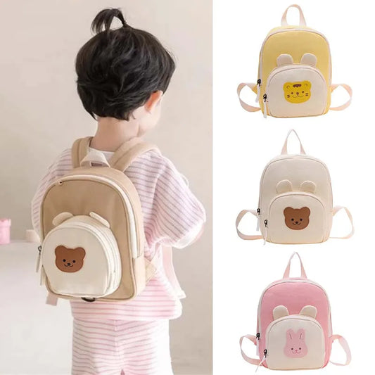 Kawaii Canvas Kids Backpack - Cartoon Bear and Bunny Kindergarten School Bag for Girls and Boys