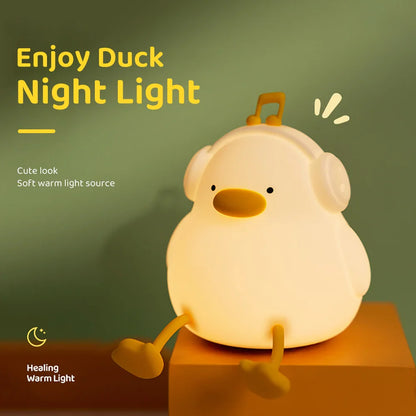 Duck LED Night Light Silicone Rechargeable USB Touch Lamp with Timer Kids Bedroom Gift