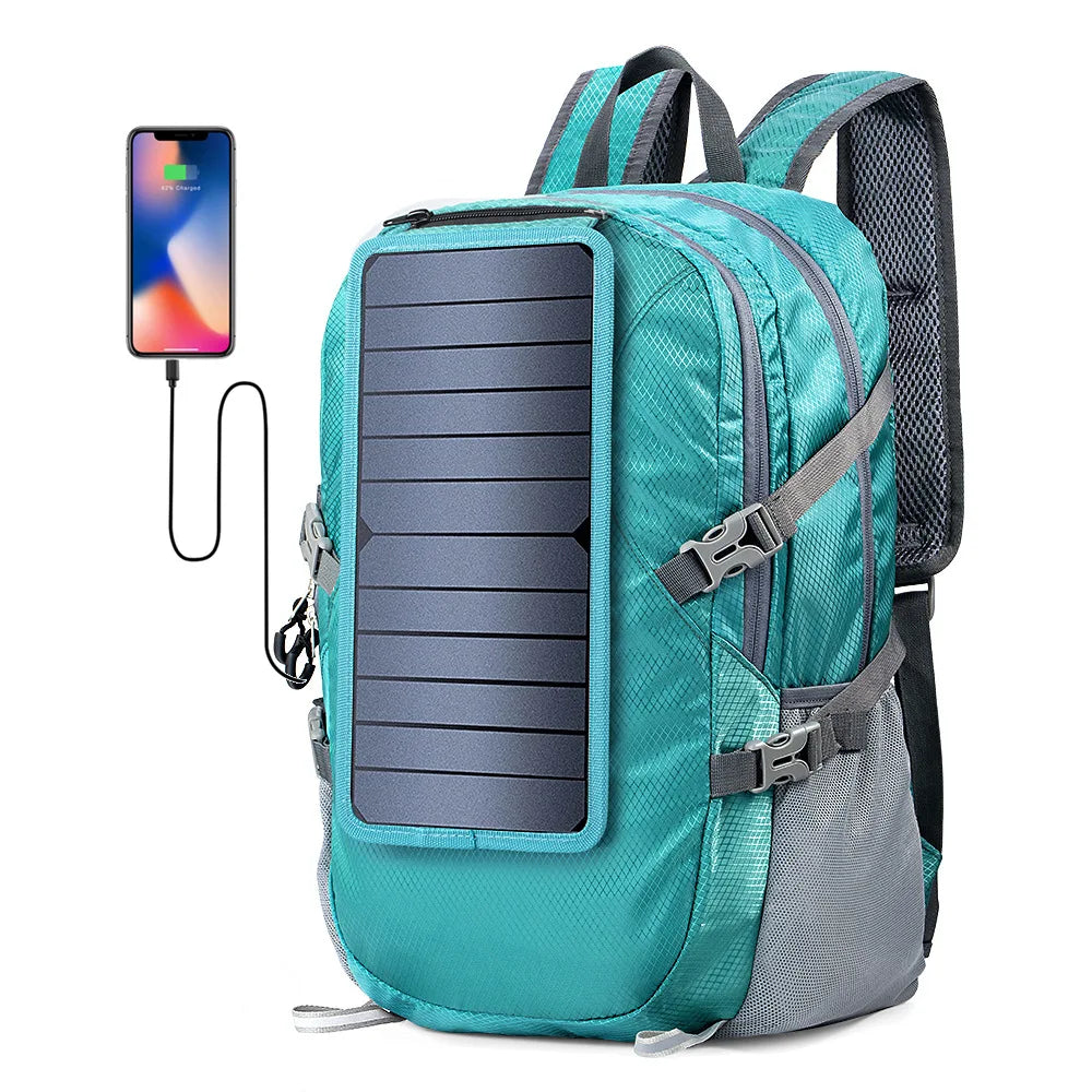 Multi-Function 7W Solar Panel Backpack with Type-C/USB Ports for Emergency Charging
