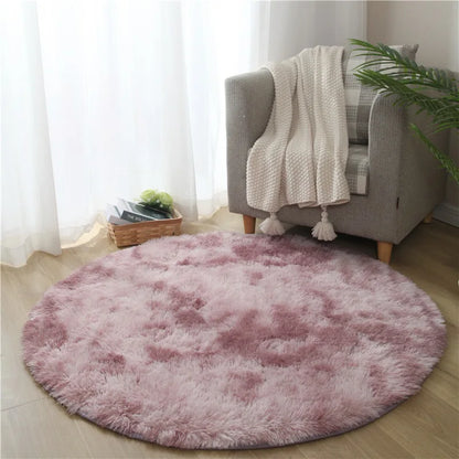VIKAMA Pink Round Carpet Fluffy Soft Area Floor Mat Children Girls Room Princess Castle Plush Carpet Living Room Home Decor
