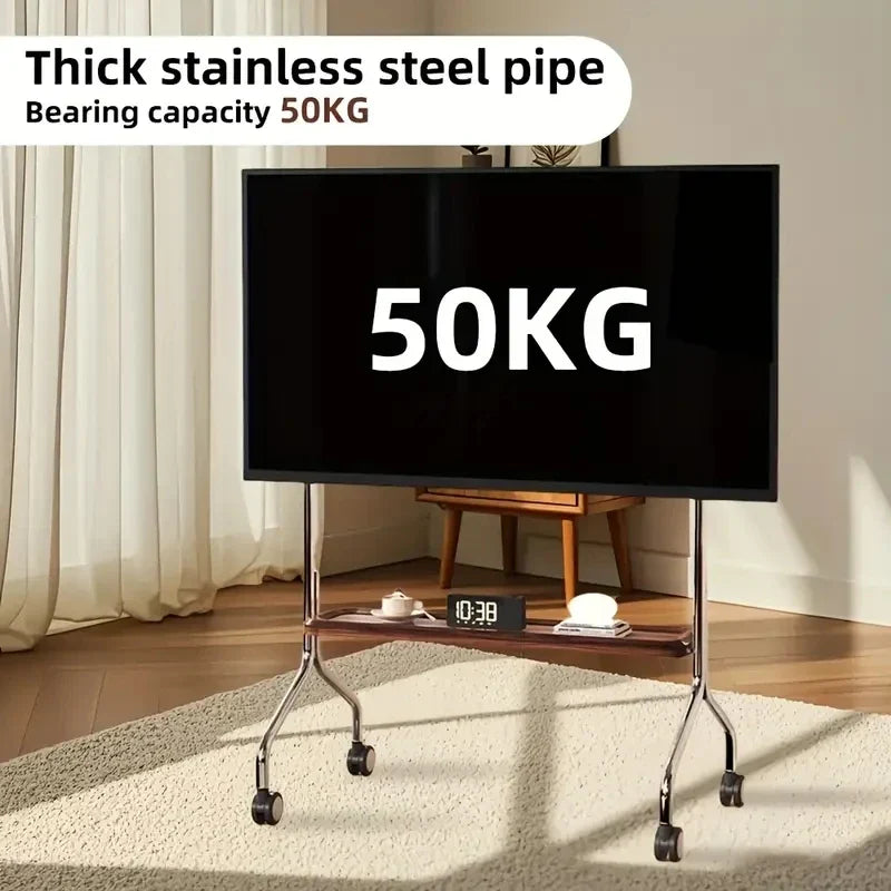 Stainless Steel Rolling Floor Mobile TV Stand for 32-75 Inch LCD LED Screen TVs TV Cart Holds up to 110Lbs Max VESA 600x400mm
