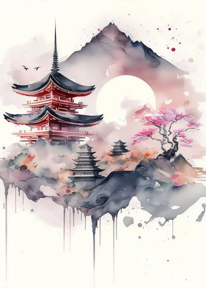 Japanese Cherry Blossom Fuji Mountain Sunset Tokyo Scenery Poster HD Printed Canvas Painting Wall Art Pictures Room Home Decor