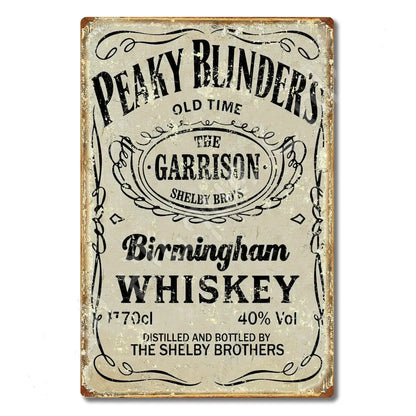 P-Peakys B-Blinders Whiskey Metal Sign - Retro Tin Plaque with Iconic Flat Cap & Whiskey Bottle Art, Eye-Catching Wall Decor