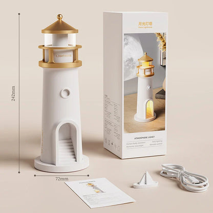 Moon Projection Night Light Lighthouse Lamp with Bluetooth Speaker, Remote & Motion Sensor — Ambient Bedroom & Kids Gift