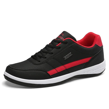 Men's Leather Lace-Up Vulcanized Sneakers, Casual Comfortable Ankle Trainers
