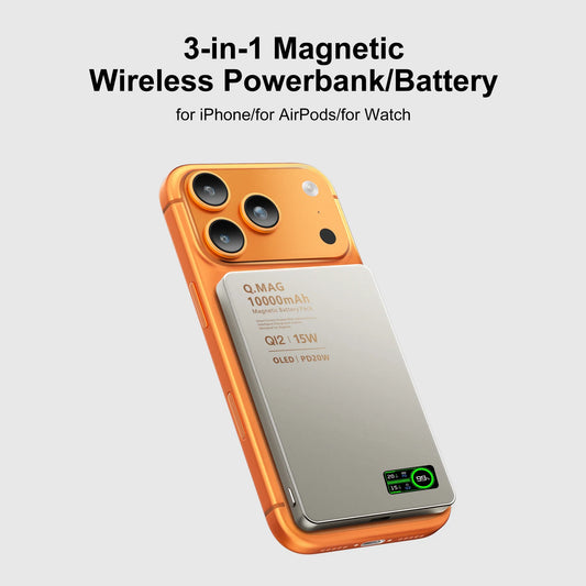 Qi 2.1 Magnetic Power Bank 3-in-1 Wireless Fast Charger 5000/10000mAh for iPhone, Apple Watch and AirPods, 15W Magnetic Wireless & 20W PD Portable Battery