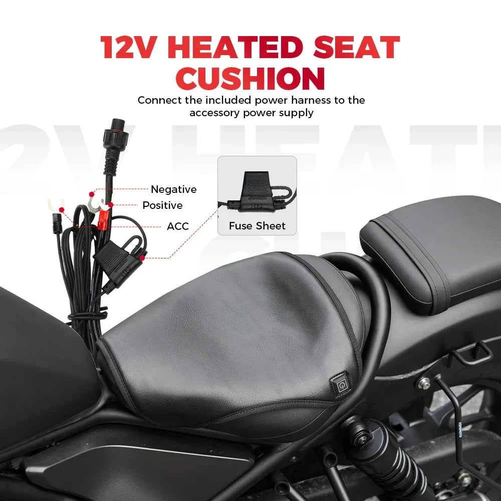 12V Universal Heated Motorcycle Seat Cushion - Waterproof Electric Heating Pad Mat 335x360mm (13.2x14.2in) with 3 Heat Settings