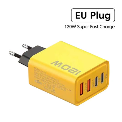 120W 4-Port USB-C PD Fast Charger Wall Adapter, 2 USB-C + 2 USB-A Quick Charge with US/EU Plugs