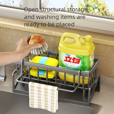 Tap-Mounted Kitchen Sink Spice Shelf with Drainage Rack, Space-Saving Sink Organizer