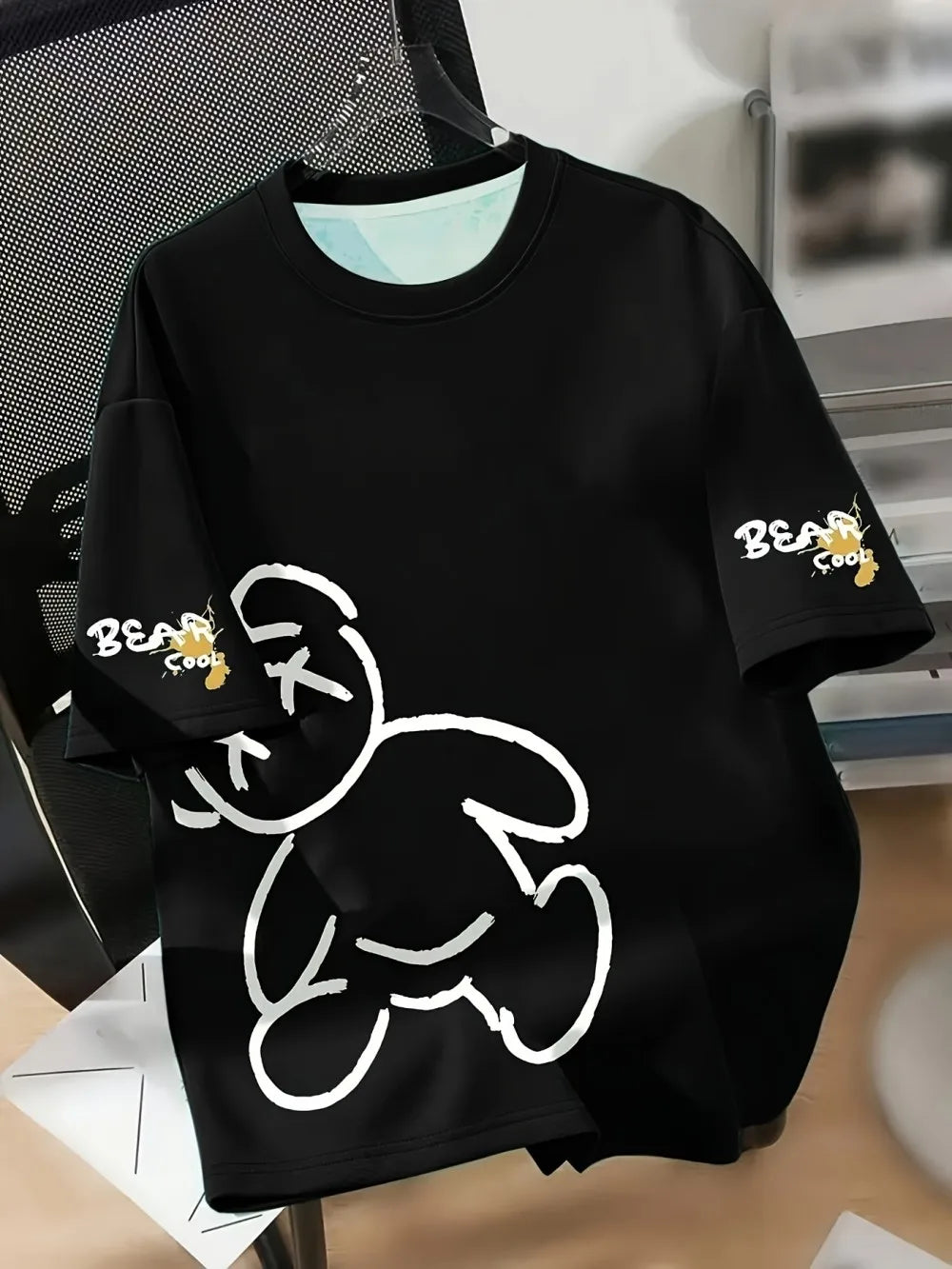Men's Breathable Summer Round Neck T-Shirt – Cartoon Bear Print Casual Tee